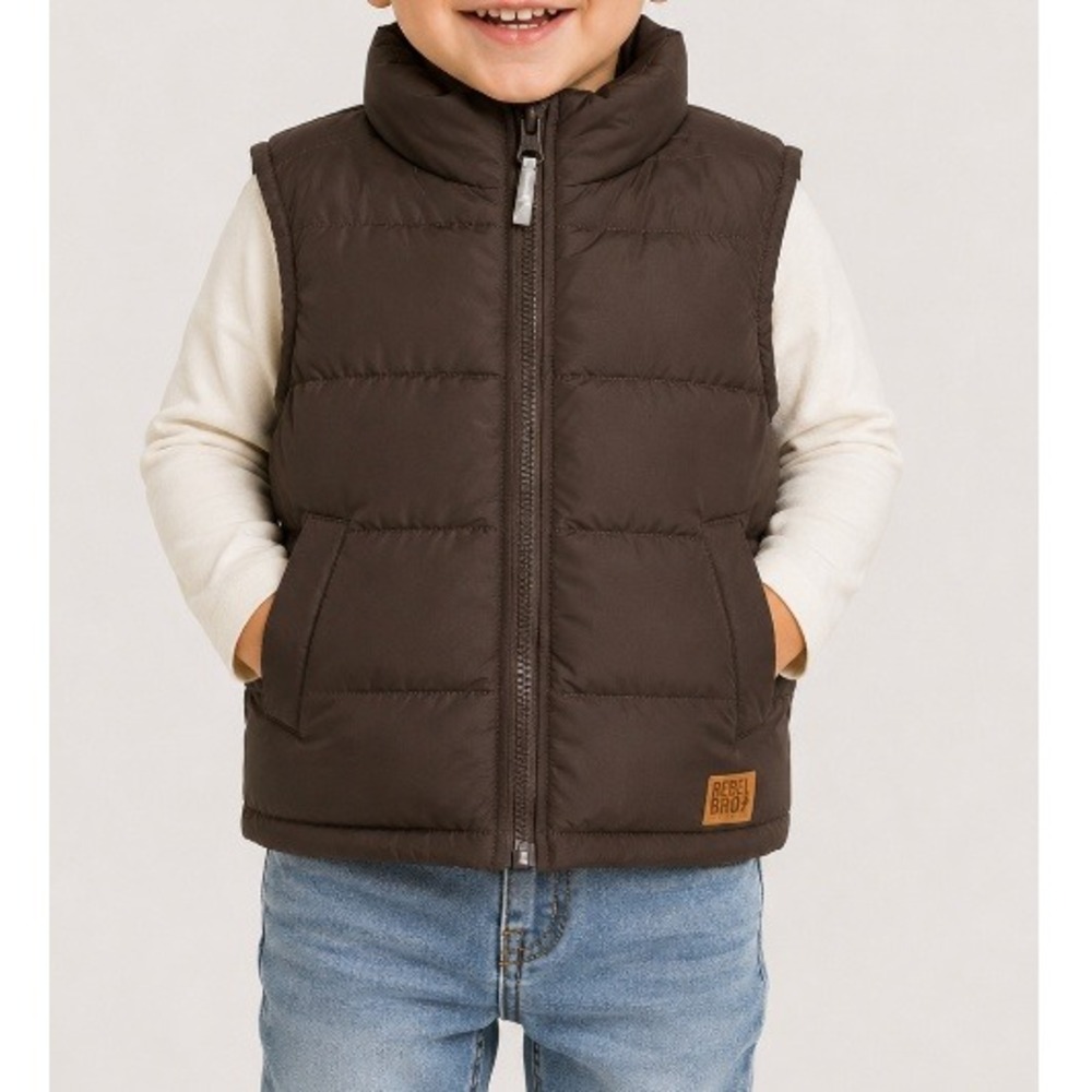 Rebel Bro Kids Brown The Summit Brown Puffer Vest Size 2-3T NWT